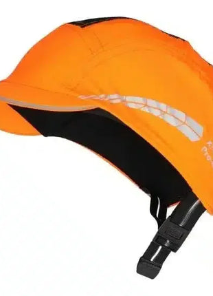 Warnschutz Kappe Orange mit reflektierenden Streifen und Kinnriemen, PSA Kopfschutz