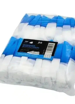 Packung mit 50 weißen und blauen Einweg-Überziehschuhen für Hygiene, Medizin, Schutz