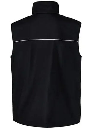 Schwarze Softshell-Weste mit reflektierendem Streifen, Rückansicht, Arbeitskleidung