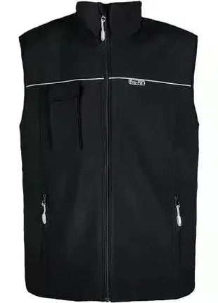 Schwarze Softshell-Weste mit Stehkragen, Reißverschluss und Taschen, Schutzkleidung