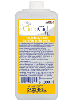 CimoCid Plus Händedesinfektion 1000 ml Flasche, professionelle Handdesinfektionsmittel für Hygiene