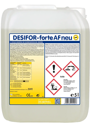 5-Liter Kanister Desinfektionsmittel DESIFOR-forte AF neu mit Gefahrenkennzeichnung, Etikett, Flüssigkonzentrat für Flächendesinfektion