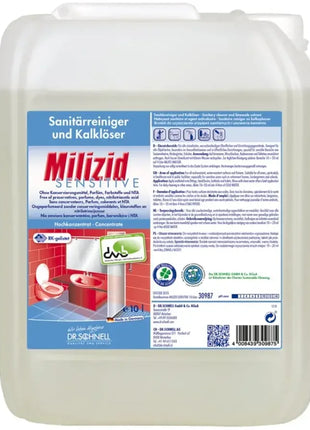 Milizid Sensitive Sanitärreiniger und Kalklöser Kanister, 10 Liter, für Bad und WC, ohne Konservierungsmittel