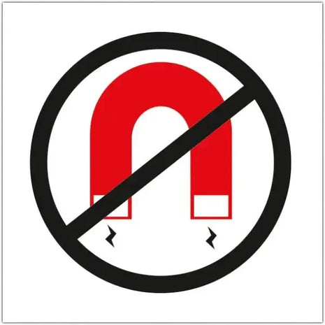 Warnschild Magnet verboten, rotes Magnet-Symbol mit Durchstreichung, Sicherheitshinweis