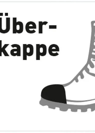 Grafik eines Sicherheitsschuhs mit schwarzer Überkappe, Text 'Überkappe', Arbeitsschutz