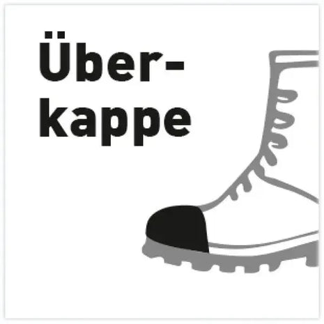 Grafik eines Sicherheitsschuhs mit schwarzer Überkappe, Text 'Überkappe', Arbeitsschutz