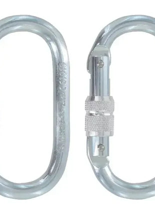 Zwei stabile, silberne Karabiner mit Schraubverschluss, Medizinbedarf, PSA Zubehör