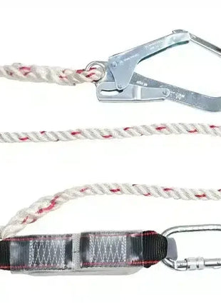 Sicherheitsseil mit Karabiner, rotes Markierungsband, PSA-Absturzsicherung, weiß, robust