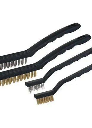 Set aus vier Drahtbürsten mit Kunststoffgriff, ideal für professionelle Reinigung und Hygiene