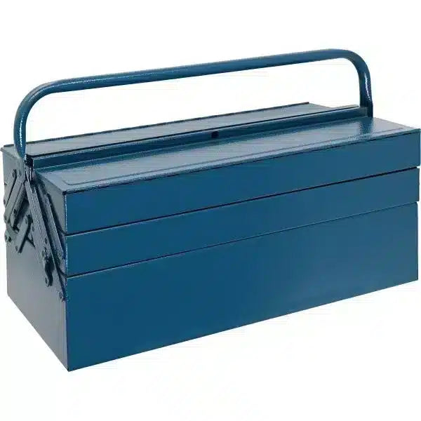 Stahlblech hellblau-einbrennlackiert, schwere, stabile Ausführung mit schrägem Deckel