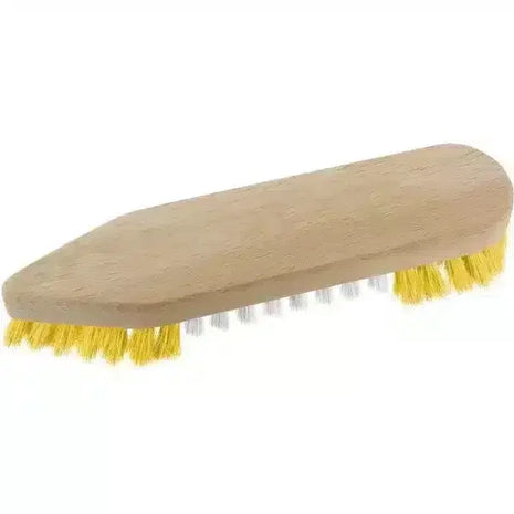 Handbürste mit Holzgriff, gelben und weißen Borsten, geeignet für Hygiene und Reinigung