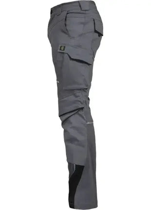 Graue Arbeitshose mit Seitentaschen, robustem Stoff und ergonomischer Passform, Seitenansicht