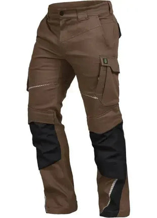 Arbeitshose in Braun mit schwarzen Knieverstärkungen und Seitentaschen, strapazierfähig, Schutzkleidung