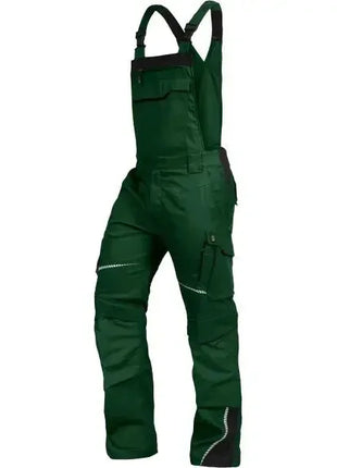Grüne Arbeitshose mit Latz, robust, verstärkte Knie, praktische Taschen, Berufskleidung