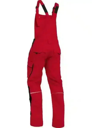 Rote Arbeitshose Latzhose mit Taschen, professionelle Arbeitskleidung, Rückansicht