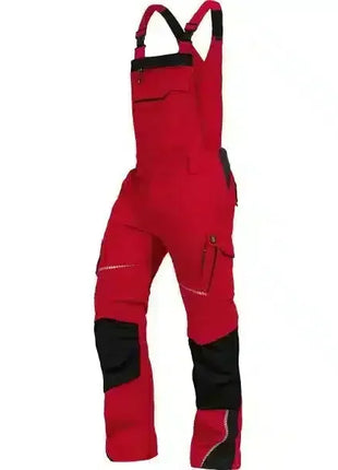 Rote Arbeitshose Latzhose mit schwarzen Knieverstärkungen, robuste Berufskleidung