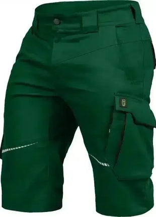 Dunkelgrüne Arbeitsshorts mit Seitentasche, reflektierenden Streifen und robustem Material