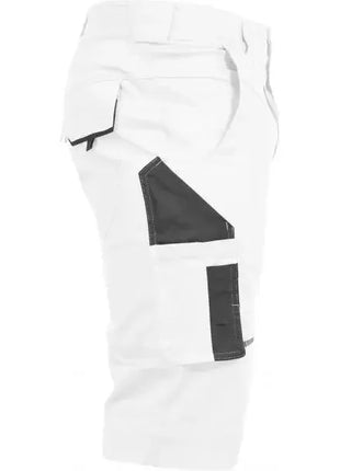 Bequeme Arbeitsshorts weiß mit schwarzen Taschen, robuste Berufsbekleidung, Hygiene geeignet