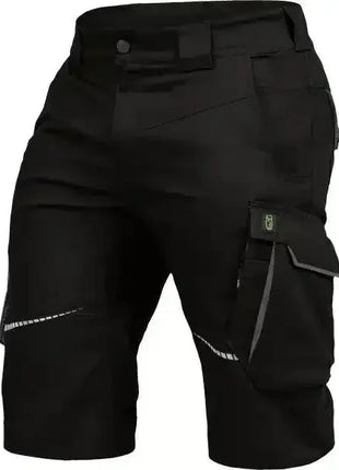 Schwarze Arbeitsshorts mit Seitentaschen und Reflektoren, robuste Berufskleidung