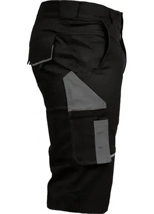 Schwarze und graue Arbeitsshorts mit seitlicher Cargotasche, robustes Funktionsmaterial