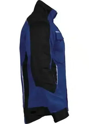 Arbeitsjacke in Blau und Schwarz mit reflektierenden Streifen, Schutzkleidung, Seitenansicht