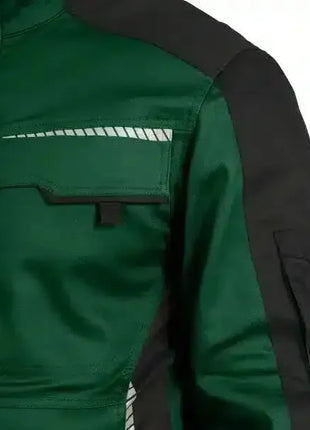Arbeitsjacke grün-schwarz mit Brusttasche und Reflexstreifen, professionelle Arbeitskleidung