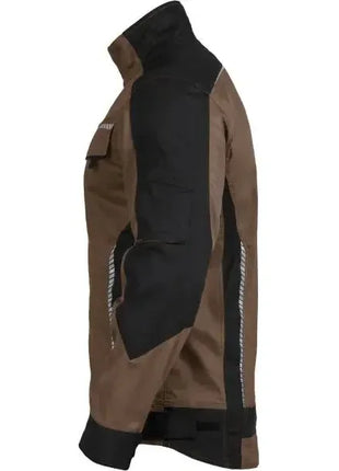 Arbeitsjacke braun-schwarz mit Stehkragen, robustem Material, für Handwerk und Arbeitsschutz