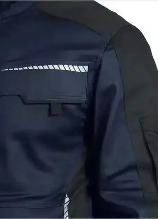 Arbeitsjacke dunkelblau mit Reflektorstreifen, Brusttasche, robuster Stoff, professionelle Schutzkleidung