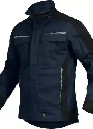 Dunkelblaue Arbeitsjacke mit Reflektorstreifen, robuste Berufsbekleidung, hygienisch, sicher