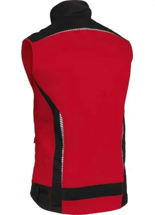 Rote Softshell Weste ohne Ärmel, reflektierende Details, Rückansicht, Arbeitsbekleidung