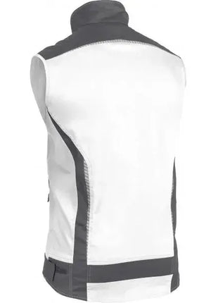 Weiße ärmellose Arbeitsweste mit grauen Einsätzen, hygienisch, Unisex, Rückansicht