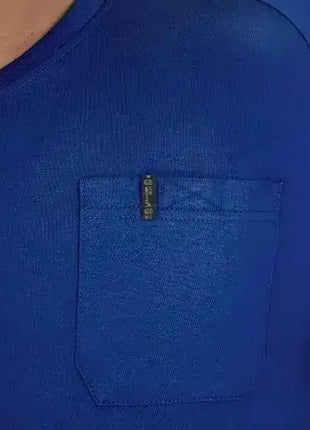Blaues V-Ausschnitt T-Shirt mit Brusttasche, hygienisch, medizinische Arbeitskleidung