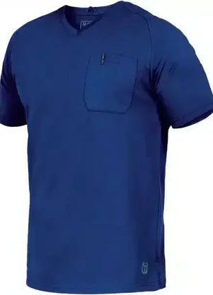 Blaues Herren T-Shirt mit Brusttasche, kurzarm, ideal für medizinisches Fachpersonal