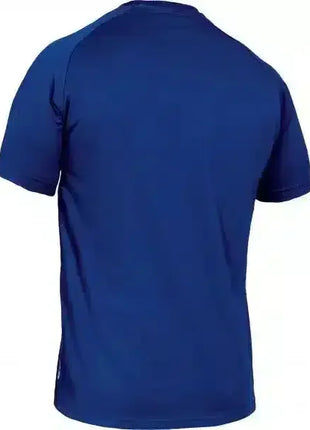 Rückenansicht blaues T-Shirt, einfarbig, kurzarm, hochwertige Textilqualität