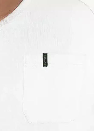 Weißes Herren-T-Shirt mit Brusttasche, V-Ausschnitt, ideal für Hygiene- und Medizinbereich