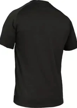 Schwarzes T-Shirt aus Baumwolle, Rückansicht, kurzärmlig, schlichtes Design
