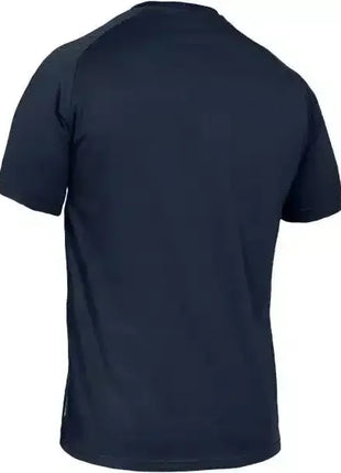 Dunkelblaues T-Shirt, kurzarm, Rückansicht, atmungsaktives Material, Hygiene- und Medizinbekleidung