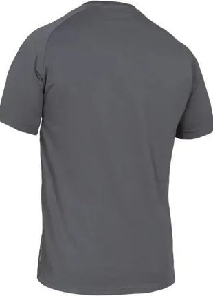 Rückansicht eines grauen Kurzarm-T-Shirts, schlichtes Design, medizinische Berufsbekleidung