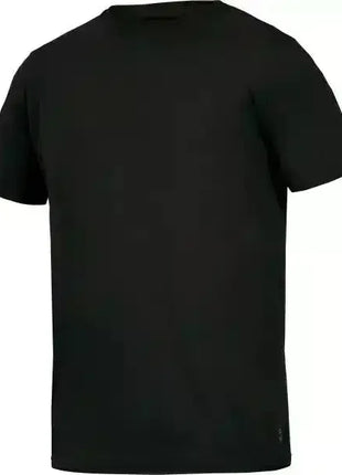 Schwarzes T-Shirt aus Baumwolle, kurzärmelig, Rückansicht, schlichtes Basic für Alltag und Beruf