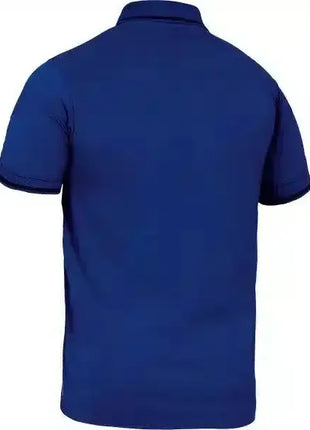 Blaues Polo-Shirt aus Baumwolle mit Kurzarm, Rückansicht, professionelle Arbeitskleidung