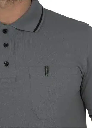 Graues Poloshirt mit Brusttasche und schwarzer Knopfleiste, Herren Arbeitskleidung