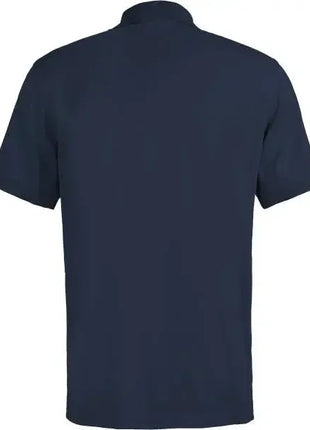 Dunkelblaues Poloshirt mit kurzen Ärmeln, Rückansicht, für Hygiene- und Pflegepersonal