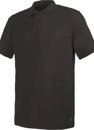 Schwarzes Poloshirt mit kurzem Arm, neutraler Hintergrund, professionelle Arbeitskleidung