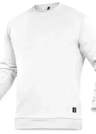 Weißer Pullover mit langen Ärmeln, hygienisch, medizinische Arbeitskleidung, Vorderansicht