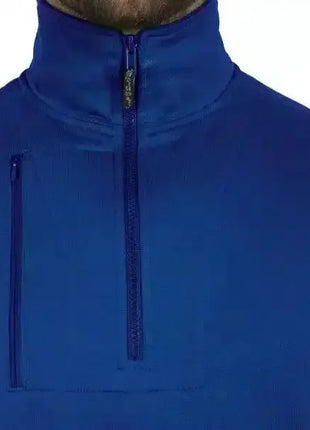 Blauer Thermopullover mit Reißverschluss und Stehkragen, medizinische Berufskleidung