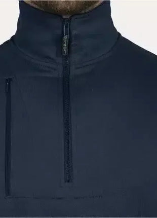 Dunkelblauer Herren-Troyer mit Stehkragen und Reißverschluss, Brusttasche sichtbar
