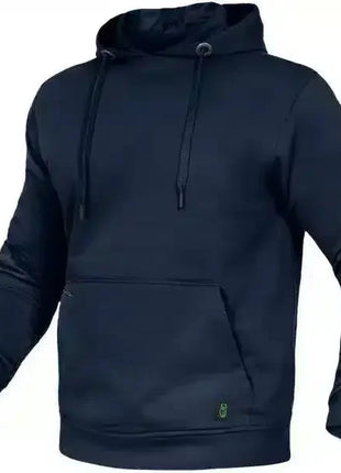 Schwarzer Kapuzenpullover mit Kängurutasche und Kordelzug, langärmlig, Unisex-Design.
