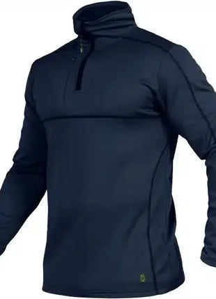 Dunkelblaues Herren-Funktionsshirt mit langen Ärmeln, Stehkragen und Reißverschluss