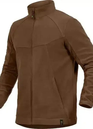 Braune Fleecejacke mit Reißverschluss, hoher Kragen, langarm, für Arbeitsschutz