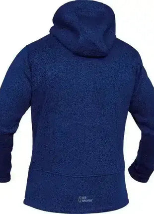 Blauer Fleece Hoodie mit Kapuze, Rückansicht, warme Arbeitskleidung für medizinisches Personal